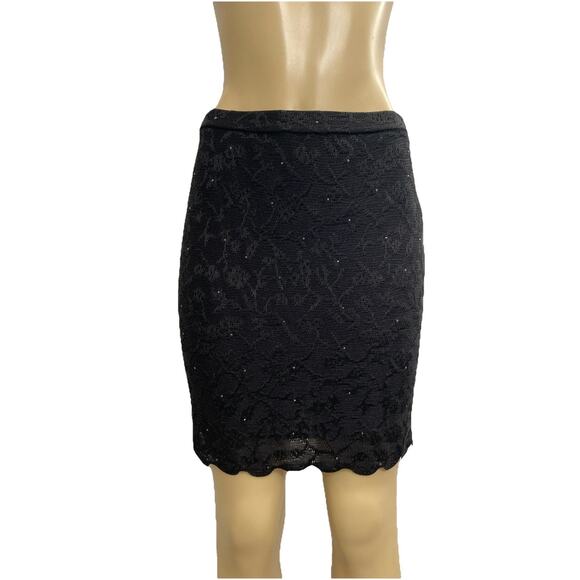 VTG St John Evening Knit Skirt Mini Black Beaded Lined Textured Short 4 S - Picture 1 of 6